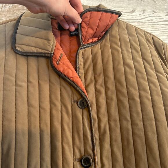 Weatherproof Quilted Barn Jacket Brown Button Front Riding Coat Orange Lining L - Picture 2 of 9